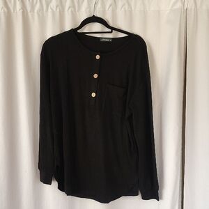 Black Long Sleeve Henley Top